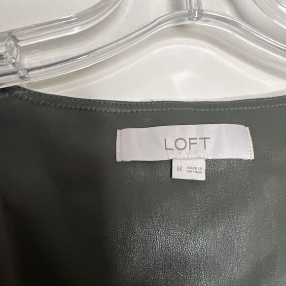 Loft Women’s Faux Leather Button Pocket Dress Green Sleeveless Medium - Picture 5 of 7